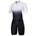 Santic Triatlon pak voor heren, eendelig, mouwloos, triatlon, gevoerd, korte mouwen, triatlon, kort, hoge elasticiteit, snel drogend, afslankend, fiets skinsuit, Zwarte korte mouwen., XL