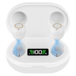 Aolso Geluidsversterker, oplaadbare geluidsversterker, ruisonderdrukking, USB-laadstation, opbergdoos, ergonomische pasvorm, draadloze hoofdtelefoon, wit (2 stuks)