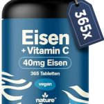IJzertabletten met een hoge dosering van 40 g ijzer + vitamine C – 365 tabletten – ijzerbisglycinaat, veganistisch en geproduceerd in Duitsland – laboratoriumgetest