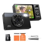 64 GB digitale camera voor kinderen: 48 MP anti-shake vloging-camera - 16x zoom, fotofiltratie, continu fotograferen, zelfontspanner, compact ontwerp