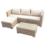 SVITA Queens tuinlounge 5-delig polyrotan loungeset weerbestendig tuin terras balkon incl. kussens glazen tafel Beige