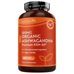Biologische Ashwagandha capsules KSM-66® met Indische Ginseng (gebruikt in Ayurveda) en Full-Spectrum wortelpoeder in hoge sterkte - Vegan en rustgevende tabletten met 5% Withanolides - Nutravita