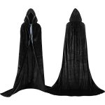 Proumhang Zwarte Lange fluwelen cape met capuchon Unisex volwassen kostuum Halloween 170cm