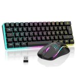 RedThunder 60% draadloos RGB gaming-toetsenbord en muisset, QWERTZ DE lay-out, oplaadbaar draadloos toetsenbord met ultralichte gaming-muis met honingraatconstructie, voor pc, MAC, PS5, Xbox gamer