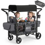 Sekey opvouwbare bolderkar voor kinderen, tweelingmodus, met kap voor 2 kinderen, duwgreep duo, dubbele kinderwagen met 2 geïntegreerde 5-puntsgordelsystemen, tweelingkinderwagen Luxer 6060, Zwart