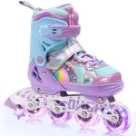 OLYSPM Kinderskeelers,4 Maten Verstelbare Inline Skates met 8 Verlichte Wieltjes,Verblindende Regenboog voor Jongens,Meisjes Ideaal Kerst- en Verjaardagscadeau
