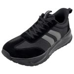 Sosenfer Sneakers voor heren, brede teenbox, dempende sportschoenen, ademende mesh gymschoenen, lichte antislip wandelschoenen voor brede voeten, zwart, 42 EU Breed