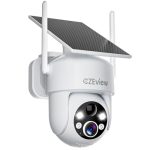 CZEview 2K Bewakingscamera Voor Buiten, Accu, Zonne-Energie, 100% Draadloos, 360° PTZ Camerabewaking Voor Buiten, Met Bewegingsmelder, 2,4 GHz Wifi (2K Wit)