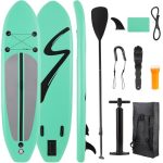 Stand Up Paddleboard, SUP opblaasbaar, standup, SUB met pomp, kajak bootstoel, vinnen, rugzak, dubbele peddel, voor watersport en peddelen, belastbaar tot 200 kg (Groente)