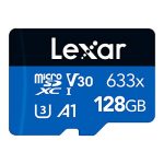 Beste SD kaart Lexar 633x 128GB Micro SD Kaart, microSDXC UHS-I Geheugenkaart, Met SD-adapter, microSD Kaart Tot 100 MB/s Lezen, A1, C10, U3, V30, TF kaart voor Smartphone/Tablet/Camera (LMS0633128G-BNAAA)