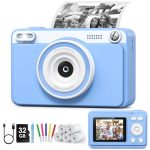 GREENKINDER Instant Kindercamera, 2,4 inch Scherm met 32 GB Kaart en 5 Rollen Printpapier, 1080p Camera voor Kinderen, Direct Afdrukken, Cadeau voor 3-12 Jongens en Meisjes
