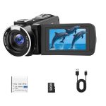 1080P Videocamera, 48MP Camcorder met 18x Digitale Zoom - Vlogging Camera voor YouTube met LED Vullicht, 3" 270° Draaibaar Scherm - Webcam Functie incl. 32GB Kaart & Accu