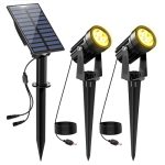 Beste tuinspot op zonne-energie NATPOW Buitenlamp op zonne-energie, 3000 K, tuinspot op zonne-energie met grondpen, IP65 waterdicht, 2 helderheidsniveaus voor bomen, tuin, paden, gazon, terrassen (2-in-1)