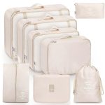 Packing Cubes, 8-delige set, kledingtassen, koffer-organizer voor vakantie en reizen, set pakkubussen, opbergsysteem voor koffer, beige