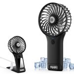 Bigqin Handventilator, 2000 mAh mini-handventilator, ventilator met 4 snelheden, draagbare USB-handventilator met spiegel en sleutelband, voor outdoor, reizen, camping, zwart