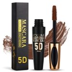 5D Zijdevezel Wimpermascara, Volumemascara met Zachte Mascaraborstel, Langdurige Waterdichte Mascara Zonder Vlekken met Vals Wimpereffect(Bruine)