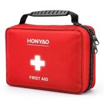 HONYAO EHBO Kit 222 Stuks, Complete First Aid Kit, EHBO Set Voor Thuis Werkplek Auto Sport Outdoor Reizen Kamperen Wandelen, Rood