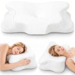 Beste kussen tegen snurken Flowen Ergo Nekkussen Memory Foam Orthopedisch Kussen Ideaal voor Nekondersteuning Bedkussen Ademend Anti-snurk Hypoallergeen Wasbare Kussensloop Polyester 62x40x11/13cm