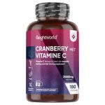 Cranberry capsules met Vitamine C - 500 mg cranberry-extract (gelijk aan 25.000 mg cranberry poeder) - 180 vegan capsules voor 3 tot 6 maanden - Alternatief voor cranberry sap - Van WeightWorld