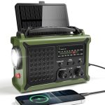 Zwengelradio AM/FM, Solar Noodradio met Wereldontvanger, 12000 mAh Oplaadbare Powerbank, IPX6, USB/Type-C Mobiele Telefoonoplader, Draagbare Radio met Draagriem voor Outdoor