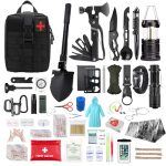 Een survivalkit met noodset, 206-delige survivaluitrusting, noodrugzak, kompas, militaire schep, camping, licht, regenjas, tent, outdoor, camping, avontuur, wandelcadeau voor heren
