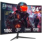 Z-Edge Monitor Gaming 24 inch Gebogen, 180Hz, FHD (1920x1080), 1ms, FreeSync, LED-pc-scherm met DisplayPort-kabel, 1650R VA-kleur, kantelbaar, 300cd/m², HDMI 2.1 & DisplayPort 1.4, kijkhoek van 178°