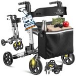 KESSER® Rollator Lichtgewicht | Aluminium Rollatorset driemaal opvouwbaar met Zitfunctie voor Binnen en Buiten | looprek in hoogte verstelbaar inclusief Rollator-Tas, Stokhouder en Rugband, Zwart