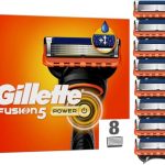 Gillette Fusion5 Power scheermesjes, 8 originele reservemesjes voor heren met grotere glijstrip voor zacht glijden en 5 messen voor een ongelooflijk grondige en comfortabele scheerbeurt