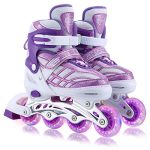 kinderen Inline Schaatsen voor Meisjes, Verstelbare 4-Size Inline Rolschaatsen met Alle Lichtgevende Wielen voor Kids Meisjes beginers (Paars, M (EU32-36))