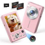 4K digitale camera, 64 MP, autofocus, dubbele camera, met 32 GB kaart, 16x digitale zoom, compacte digitale camera met 2 accu's, voor tieners en beginners