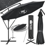 tillvex Parasol Ø 300 cm met zwengel + hoes + windbescherming | Zweefparasol met standaard | Tuinscherm UV-bescherming | Aluminium Zonnescherm | Waterdicht Marktscherm