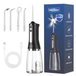 Draadloze mondirrigator, 300 ml, elektrische waterflosser, 4 modi en 4 mondstukken, oplaadbare interdentaalreiniger, IPX7 waterdicht, water flosser jet irrigator, tanden voor mondhygiëne en diepe