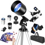 YENGUAN Telescoop 70/400 voor kinderen en beginners, refractor, telescoop met statief, zoeker, oculaire draagtas en ruimte, leerpuzzels voor maan, planeten en sterobservatie