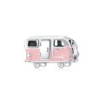 Roze geëmailleerde camperbus bedel, 925 sterling zilver, voor damesarmband, ketting of enkelbandje.
