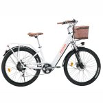 cysum cityrun Elektrische fiets voor dames, 26 inch trapondersteuning, e-bike, elektrische stadsfiets voor volwassenen, motor 250 W, 25 km/u, lithiumbatterij 36 V, 360 WH, autonomie 80 km (wit) 001
