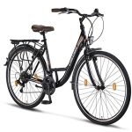 Chillaxx Bike Strada, hoogwaardige stadsfiets in 26 en 28 inch: een fiets voor meisjes, jongens, dames en heren, met 21 versnellingen, Nederlandse fiets, stadsfiets (28 inch, zwart, V-rem)