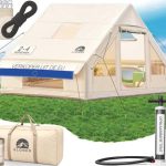 ELONEO opblaasbare tent voor 2/4/6/8 personen met dakraam & luchtpomp, premium glamping tent waterdicht, lucht tent, Inflatable Tent, campingtent, crème