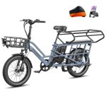 Fafrees Longtail E-bike 20 x 3,0 inch, e-bakfiets 250 W 25 km/u, e-bike dames 12 Ah x 2 accu, E-fiets 75 N.m bereik 100-140 km, draagkracht 200 kg (voormand + kinderzitje, blauw)