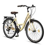 Chillaxx Bike Strada Premium City Bike in 26 inch (66 cm) en 28 inch (71 cm), fiets voor meisjes, jongens, dames en heren, 21 versnellingen, Nederlandse fiets, stadsfiets (beige, V-rem, 26 inch)