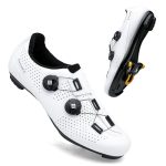 Feyenold Heren fietsschoenen dames wielerschoenen compatibel met SPD-SL pedaal & compatibele installatie SPD/Look KEO Cleats rijschoenen, wit, 44 EU