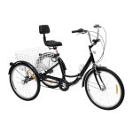 Driewieler voor volwassenen, 24 inch (61 cm) fiets met boodschappenmand, outdoor, rijden, driewieler met drankhouder en ledverlichting, verstelbare zitting, geschikt voor volwassenen, senioren en