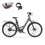 A Dece Oasis ADO E-bike 28 inch E-bike Air 28 elektrische fiets, 345,00 Wh accu, ebike voor dames en heren, 1 versnelling, momentensensor, riemaandrijving (grijs)