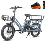 Fafrees FF20 CUV Elektrische Fiets, 20*3.0 Inch 250W Elektrische Familie Longtail Fiets, 36V/12Ah*2 Dubbele Accu, Elektrische Bakfiets voor Volwassenen, Bereik 110-140 KM (Mand + Kinderzitje, Blauw)