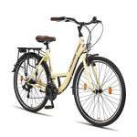 Chillaxx Bike Strada, hoogwaardige stadsfiets in 26 en 28 inch: een fiets voor meisjes, jongens, dames en heren, met 21 versnellingen, Nederlandse fiets, stadsfiets (28 inch, beige, V-rem)
