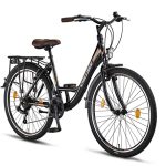 Chillaxx Bike Strada, hoogwaardige stadsfiets in 26 en 28 inch: een fiets voor meisjes, jongens, dames en heren, met 21 versnellingen, Nederlandse fiets, stadsfiets (26 inch, zwart-bruin, V-rem)
