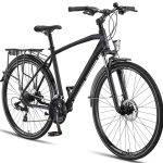 Licorne Fiets Premium Touring Trekking Bike in 28 inch aluminium schijfrem fiets voor jongens, meisjes, dames en heren, 21 versnellingen - mountainbike - crossbike (heren, zwart)