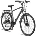 Licorne Bike Premium Toerfiets, trekkingfiets 28“, aluminium schijfrem, fiets voor jongens, meisjes, dames en heren, 21 versnellingen, mountainbike, crossbike (heren, titanium)
