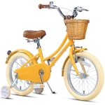 Beste kinderfiets 8 jaar Glerc Kinderfiets, 16 inch kinderfiets voor meisjes van 4 t/m 8 jaar oud, retro vintage stijl, met mand, zijwielen en bel, geel