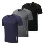 ZENGVEE Herenshirts in 3-pack, sneldrogend, vochtafvoerend, met korte mouwen, mesh inzetstukken, lichtgewicht, sportief ontwerp, L