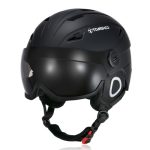 TOM SHOO Skiën Snowboard Helm Gecertificeerde Veiligheidshelm Professionele Skiën Sneeuw Sport Helm Afneembare Oorbeschermer Ingebouwde Goggles (Licht Blauw-Met bril, L)